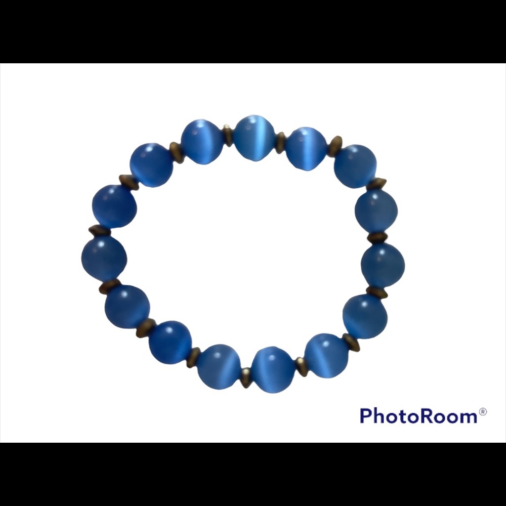 Anthropologie, Blue and Gold Beaded Stretch Bracelet, New